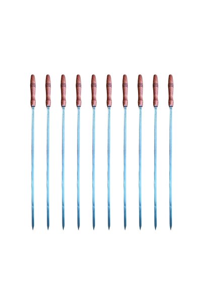 Tavuk Şişi Paslanmaz Çelik ve Ahşap Saplı 10'lu - 60 cm