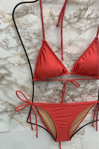 XORVİO Women's Lycra Flexible Side and Neck Tie Stylish Drawstring Triangle Bikini Set