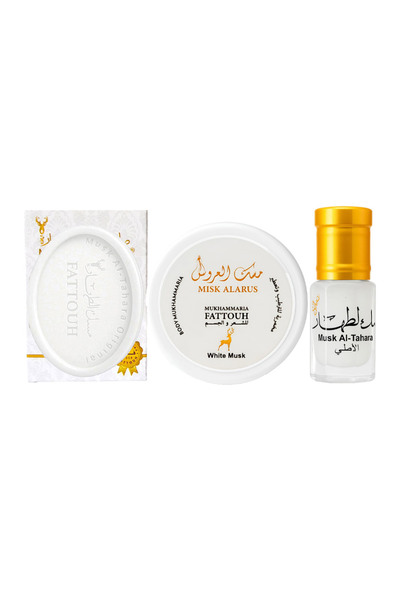 MUSK AL TAHARA مجموعة المسك الأبيض - صابون 6 مل و 50 جرام من المحمرية