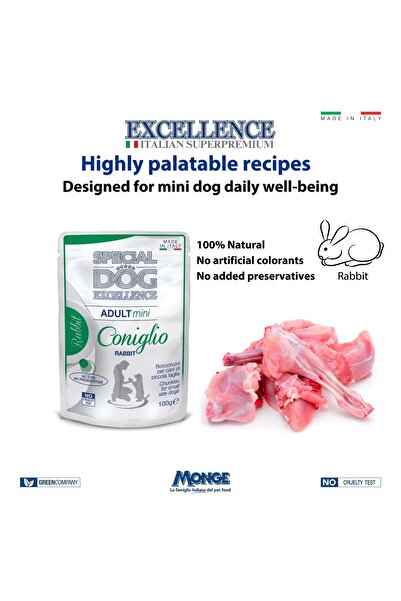 Monge Dog Wet Food - Pouches Adult mini with rabbit - Special Dog Excellence by Monge