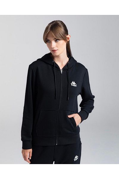 Kappa Authentic Mia Women's Black Regular Fit Zippered Tracksuit Top