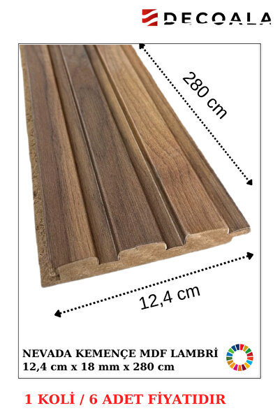 DECOALA MDF Tavan & Duvar Lambri Seti (6 Adet) 12x280 cm Kemençe Ahşap Görünü...