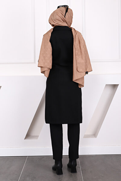İmajButik Μαύρο παλτό με γραβάτα στη μέση