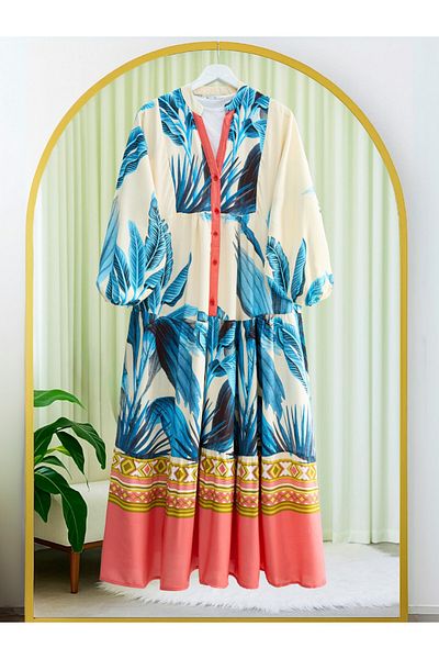 Modamorfo Rochie din viscoza cu maneca elastica cu guler ridicat