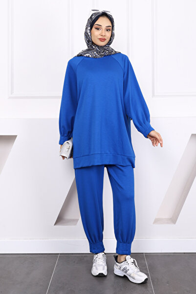 İmajButik Saks Mavi Kol Ve Paça Nervürlü Oys Takım