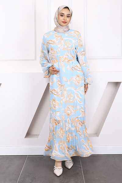 İmajButik Patterned Blue Chiffon Dress