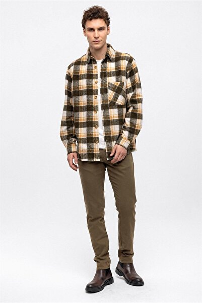 Back And Bond Haki Oversize Fit Oduncu Gömlek