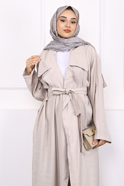 İmajButik Πέτρινη καμπαρντίνα με διπλό στήθος με ζώνη μέσης