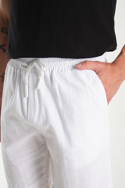 VIKUNYA Men's White Summer Linen Shorts
