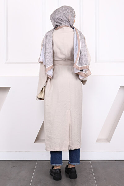 İmajButik Πέτρινη καμπαρντίνα με διπλό στήθος με ζώνη μέσης