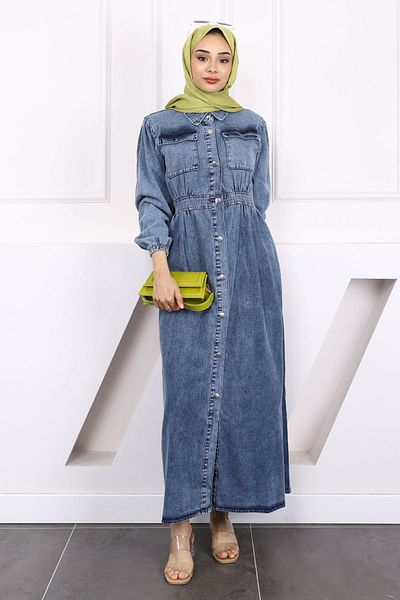 İmajButik Blue Pocket Denim Dress
