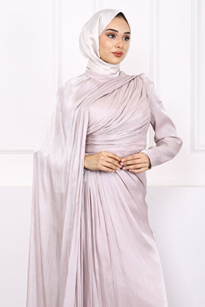 İmajButik Dusty Rose Gathered Front Evening Dress