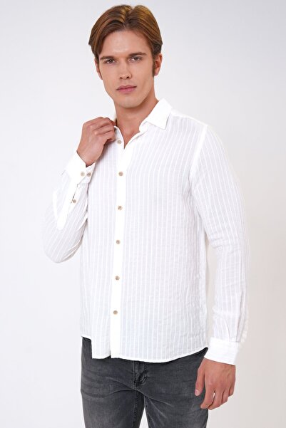 Back And Bond Ekru Regular Fit Pamuklu Desenli Gömlek