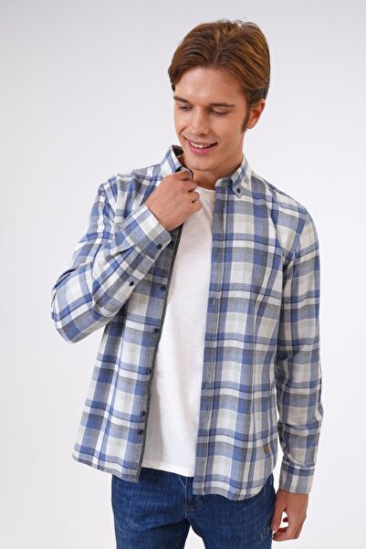 Back And Bond Mavi Regular Fit Pamuklu Ekoseli Gömlek