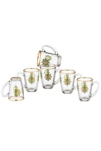 Dania Tea Cup Set, 6 Pieces, Clear Glass with Elegant Decoration, 90ml Capacity