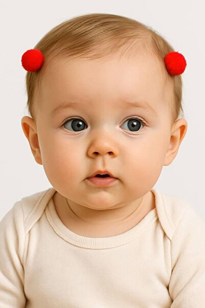 TAKIŞTIR 2-Piece Red Color Pompom Hairless Baby Buckle