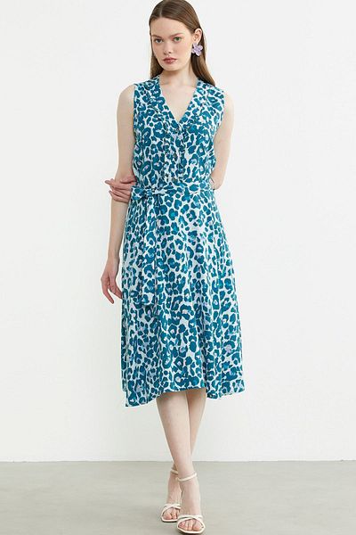 Sementa Patterned Flared Midi Dress - Petrol