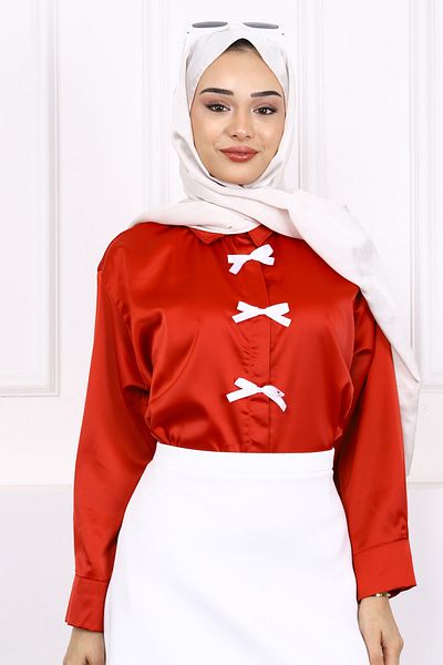 İmajButik قميص الساتان القوس الأحمر