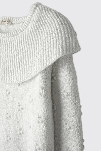Panço Kız Çocuk Dokulu Ekru Triko Kazak