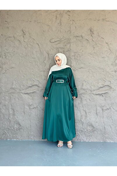 She Olive فستان حجاب من الساتان من زارا - أخضر