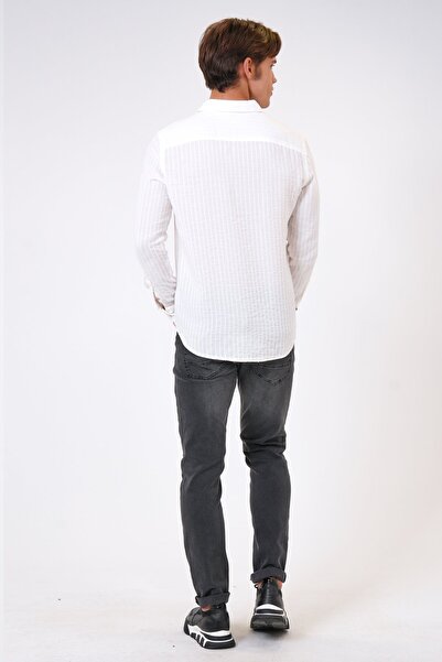 Back And Bond Ekru Regular Fit Pamuklu Desenli Gömlek