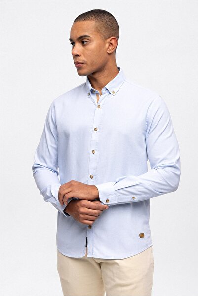 Back And Bond Light Blue Slim Fit 100% Cotton Easy-Iron Oxford Shirt