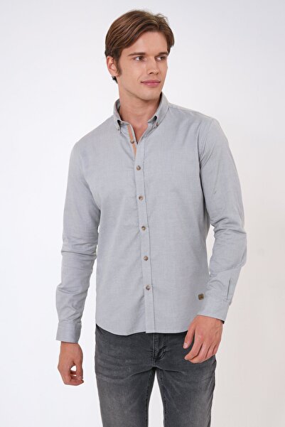 Back And Bond Gray Slim Fit 100% Cotton Easy-Iron Oxford Shirt