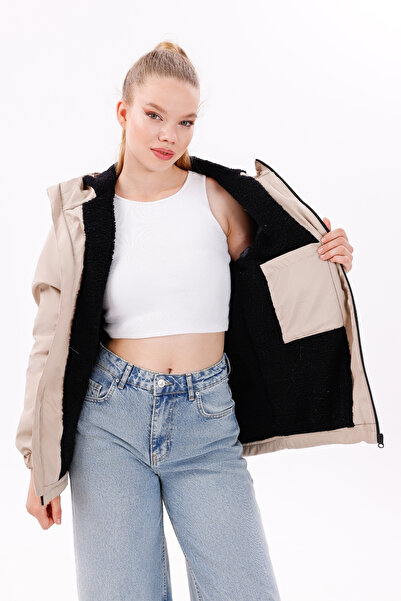 freemen Dámský zimní kabát a kabát a parka s kapucí z kamenné kožešiny