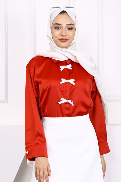 İmajButik قميص الساتان القوس الأحمر