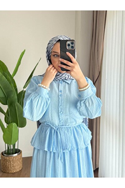 Miraydın Butik Γυναικείο Σετ Πουκάμισο με Φούστα M2512 - Baby Blue