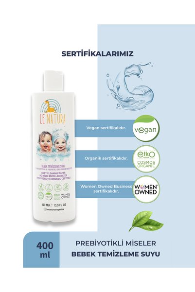 LE NATURA Prebiotic Micellar Cleansing Water 400 ml |   Rinse-Free Prebiotic Barrier Protector & Newborn Hygiene Water |   Wet Wipes Natural Alternative | Organic & Gluten-Free & Fragrance-Free