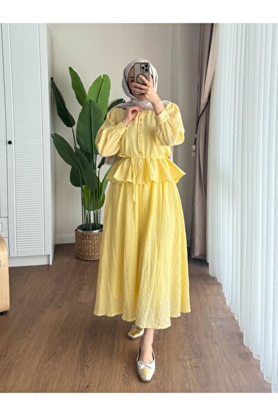 Miraydın Butik Women's Ruffle Shirt and Skirt Suit M2512 - Yellow