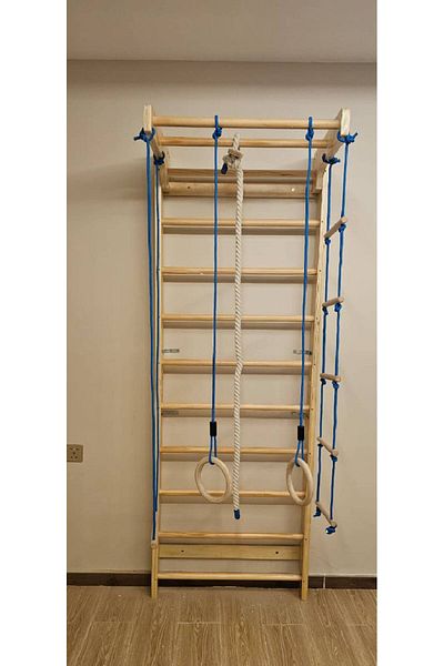 STAR5 CleverWood Wooden Swedish Ladder - Stall Bars Set for Physical Therapy & Gymnastics with Swing Set a