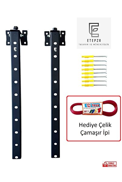 etepzo Metal Çamaşır Askısı Katlanabilir Duvara Sabitlemeli Hediye Çamaşır İpi