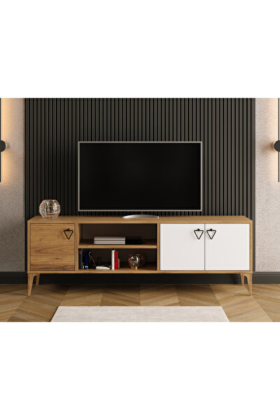 KuzeyLife Rivo Tv Ünitesi Legnano-Beyaz Raflı ve Kapaklı Modern Tasarım 150 cm