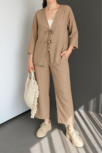 My Blog Mink Beaded Kimono Linen Suit - 8321