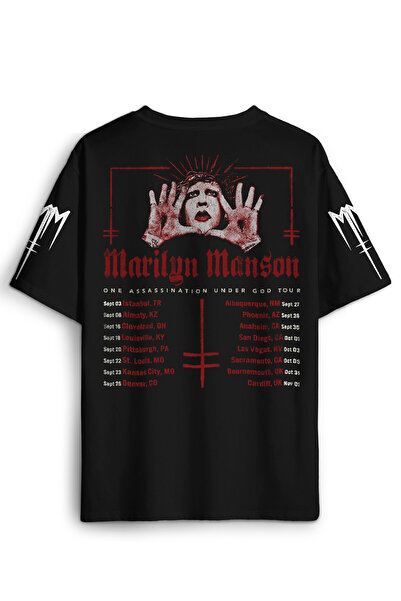 Kendim Seçtim Tricou oversize negru imprimat Marilyn Manson Tour Rock Metal