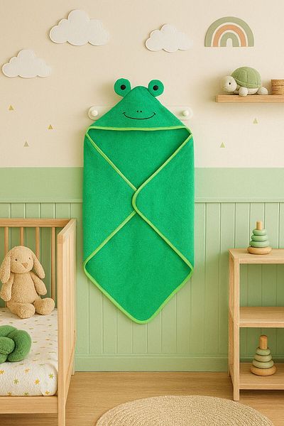 Miespiga 100% Cotton Frog Swaddle Towel Green (75X75 cm)
