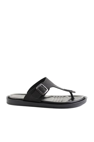 Bambi Black Genuine Leather Men's Slippers E04801000503