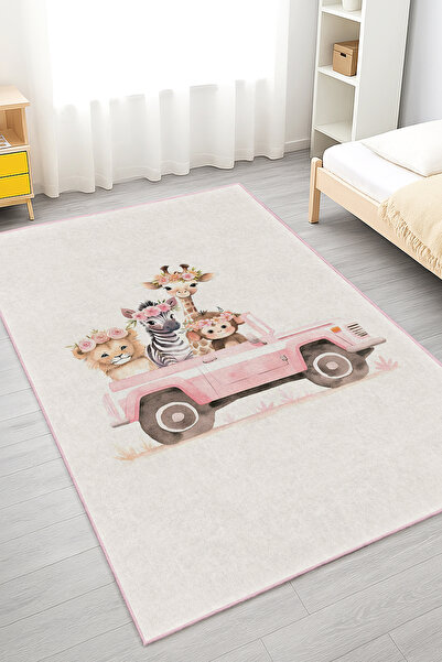 Realhomes Renkli Hayvan Temalı Dikdörtgen Çocuk Odası Yıkanabilir Kaymaz Taba...