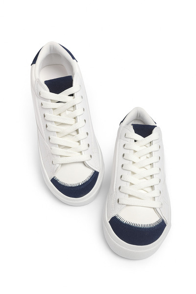 Nstil White Navy Blue Women's Sneakers - Lace-Up and Suede Detailed Walking Sports Shoes 07