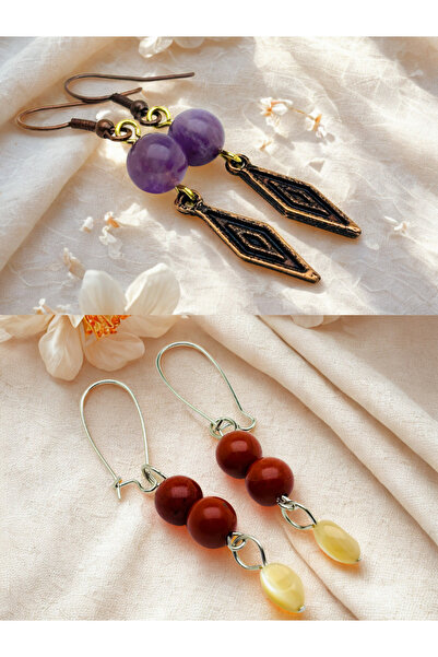 ayrestyle طقم أقراط من حجر الجمشت والجاسبر الطبيعي مكون من قطعتين - مزخرف - 5...