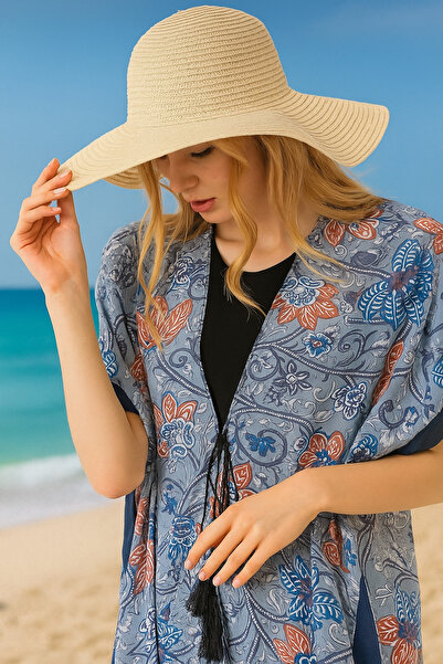 Saria Moda قبعة من القش واسعة باللون البيج