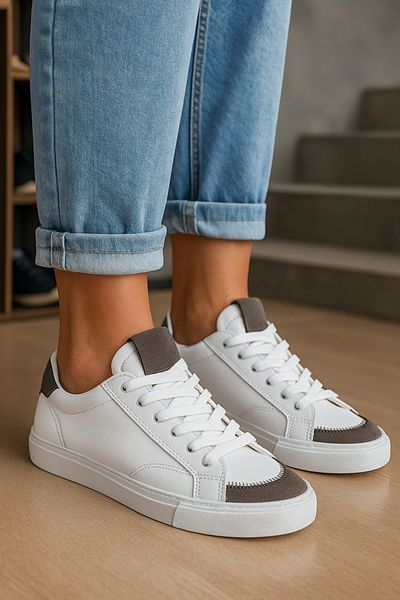 Nstil Pantofi de damă Daily White Pantofi de mers cu talpă zimțată cu șireturi 07