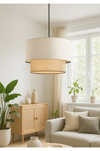 HOMİNG Orijinal Iç Kumaşlı Krem Kırçıllı Başlıklı Sarkıt Avize Ayd-3628