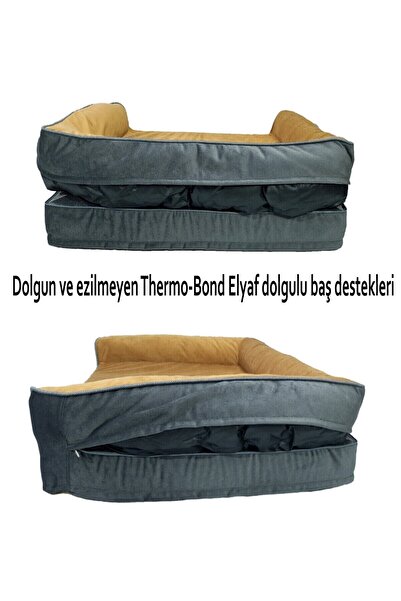 viscopet Premium Sofa Blok Sungerli Alezli Fermuarlı Yıkanabilir Köpek Yatağı-s-hardalsiyah