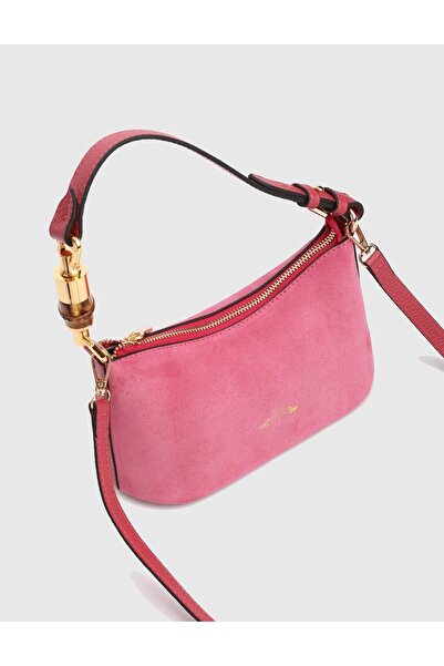 İLVİ Blaise Süet Deri Pembe Kadın Omuz Çantası