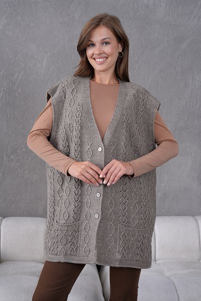 Lamierra Knitwear Wool Vest Super Battal Large Size