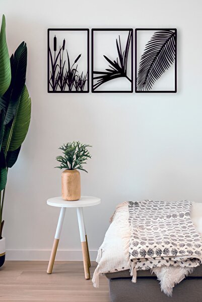 Numa Concept Yaprak Ve Sazlık 3'lü Tablo Mdf Duvar Dekorasyon Lazer Kesim Her...