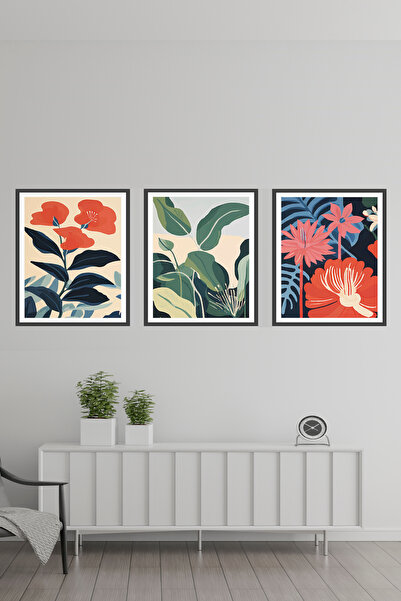 Akıllı Kağıt Statik Tutunma Özellikli Çiçek Yaprak Desen Tablo Poster 35 x 50cm 3'lü Model 6